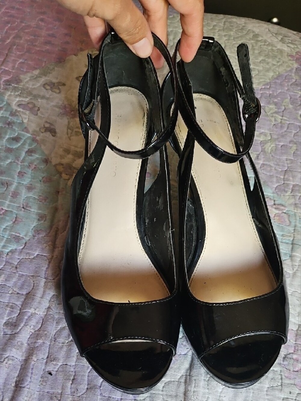 Franco Sarto Black Patent Platform Mary Jane Heels